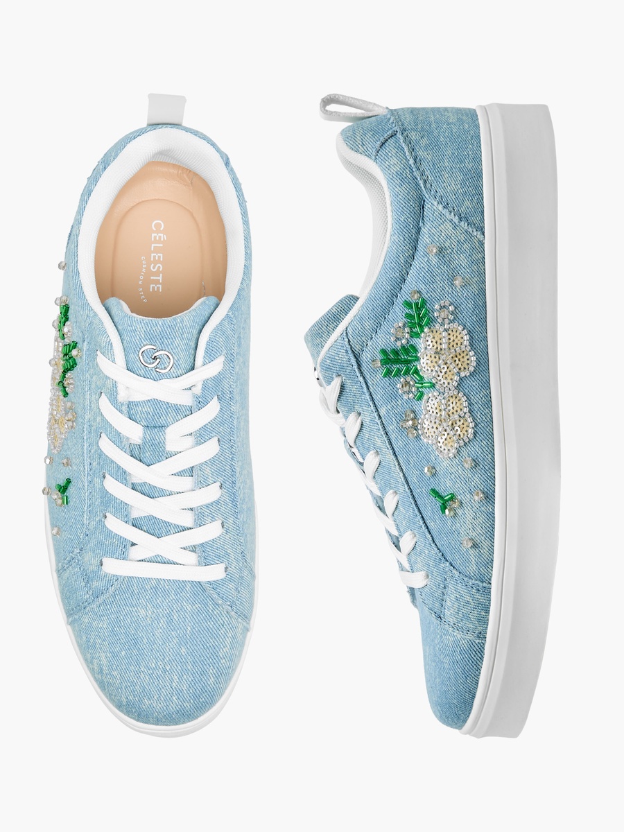 Women Denim Embroidered Ankle Sneakers
