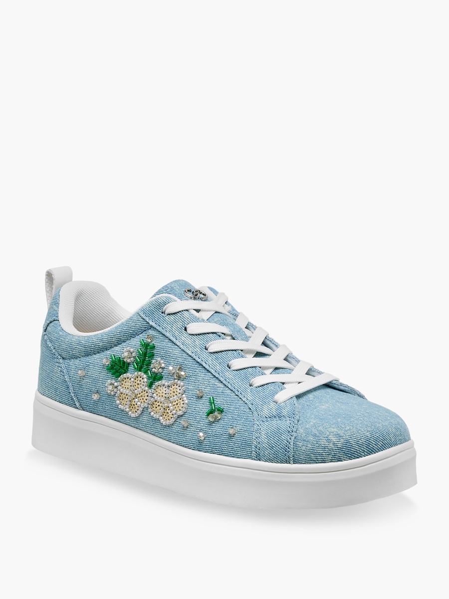 Women Denim Embroidered Ankle Sneakers