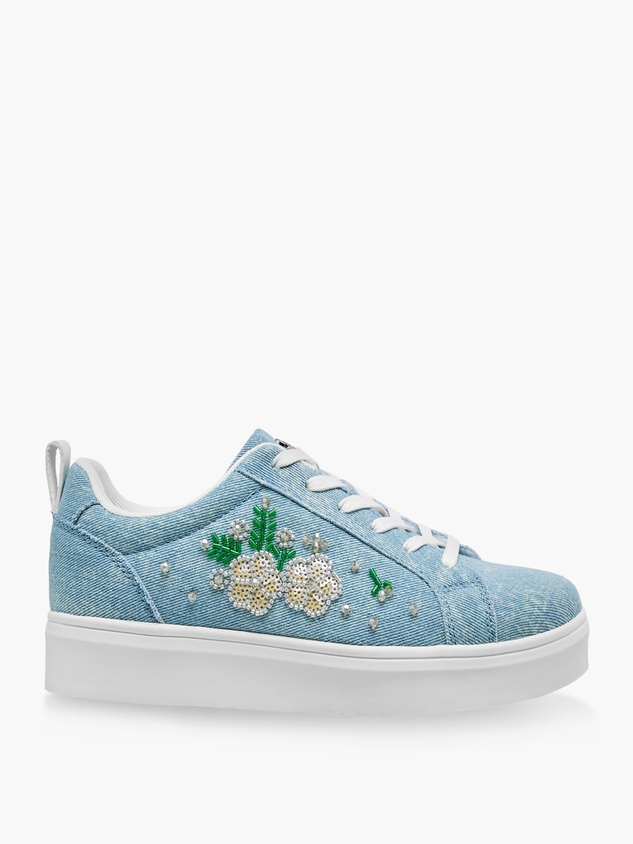Women Denim Embroidered Ankle Sneakers