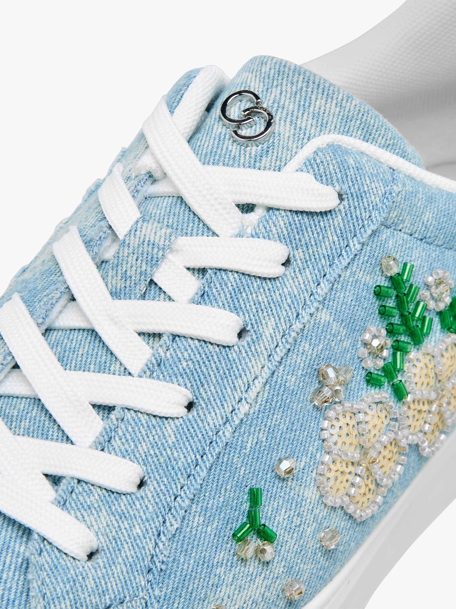 Women Denim Embroidered Ankle Sneakers