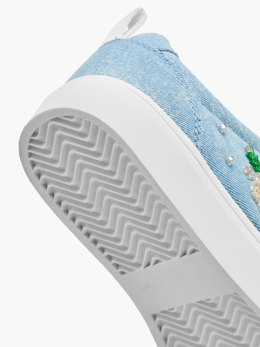Women Denim Embroidered Ankle Sneakers
