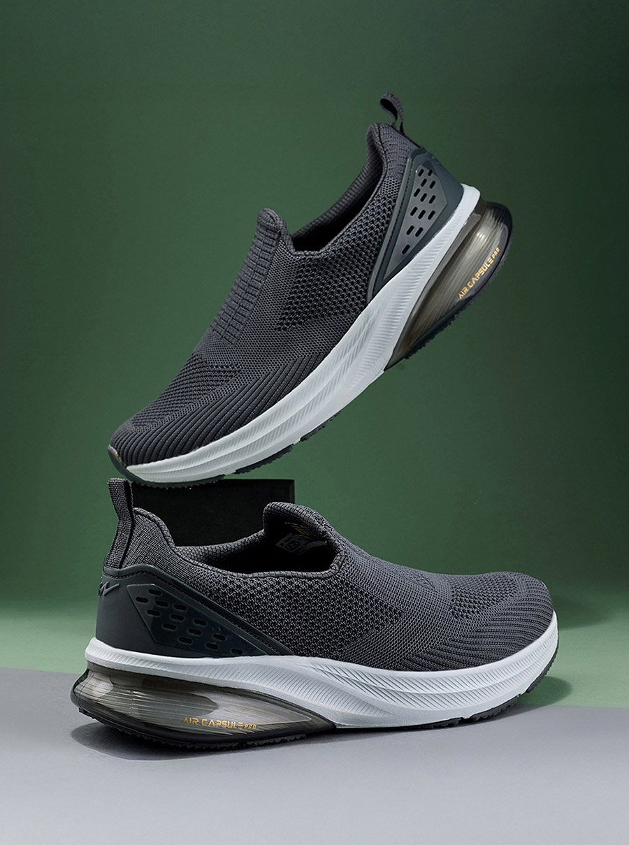 Grey Textured Slip On Sneakers