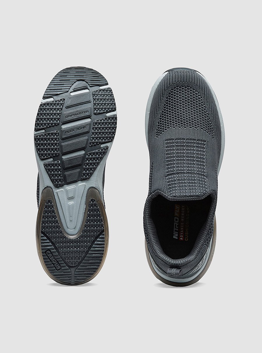 Grey Textured Slip On Sneakers