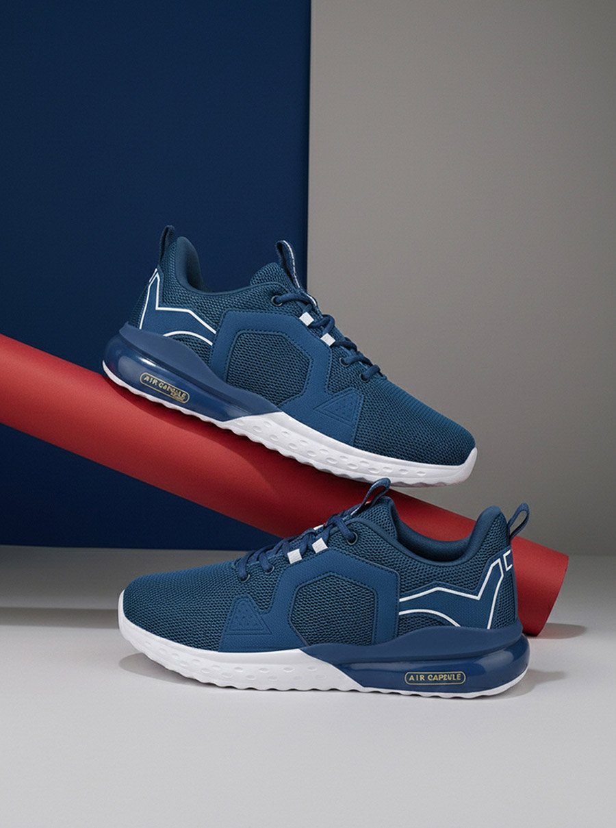 Blue Mesh Lace-Up Sneakers