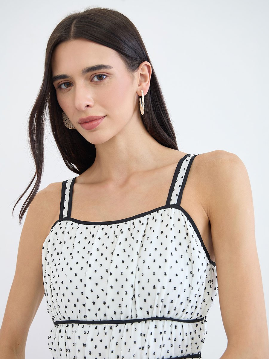 White Polka Dot Tiered Midi Dress