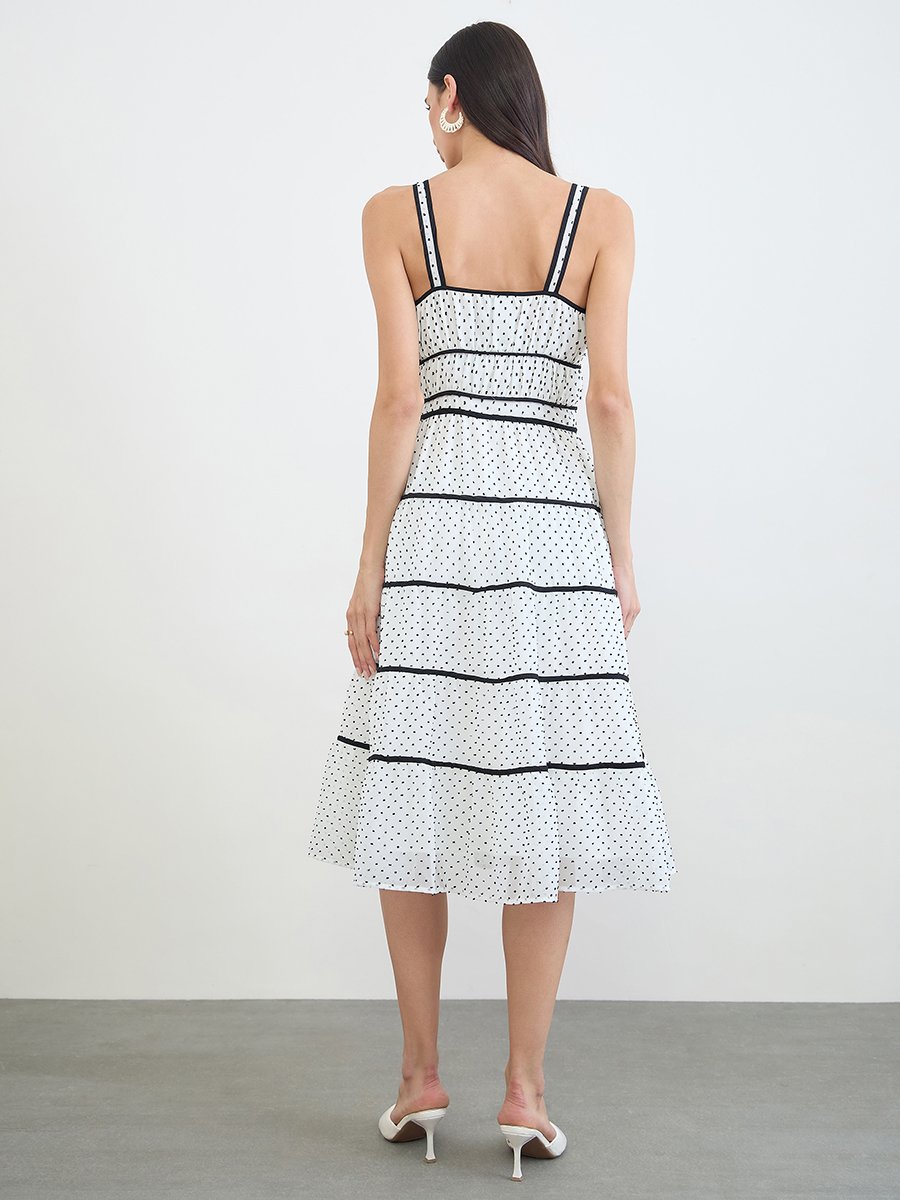 White Polka Dot Tiered Midi Dress