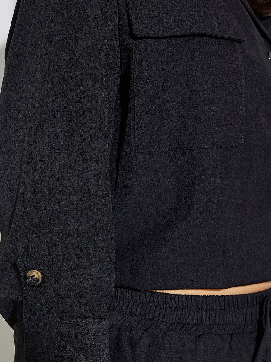 Black Roll-Up Sleeve Shirt and Joggers Set