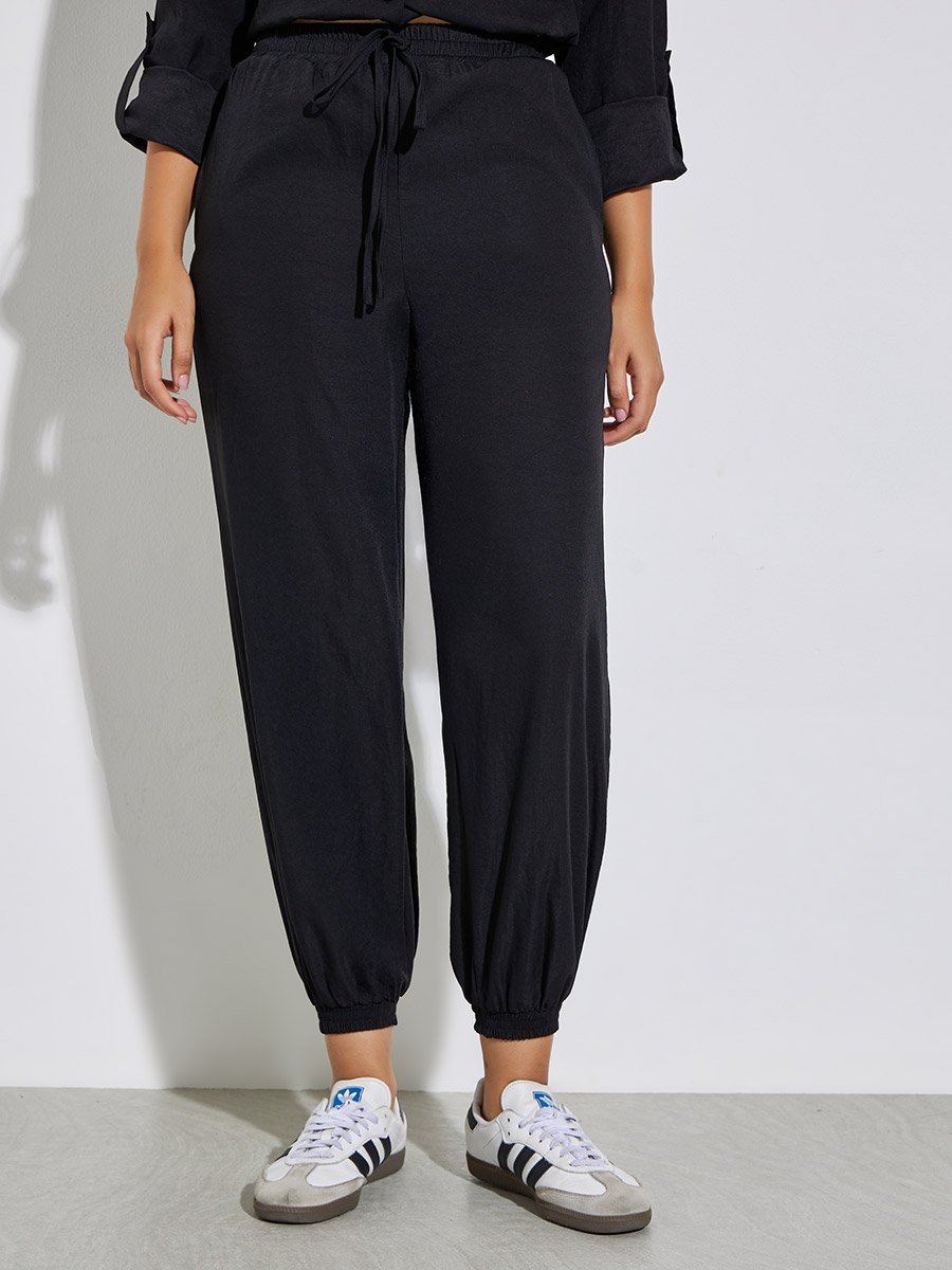 Black Roll-Up Sleeve Shirt and Joggers Set