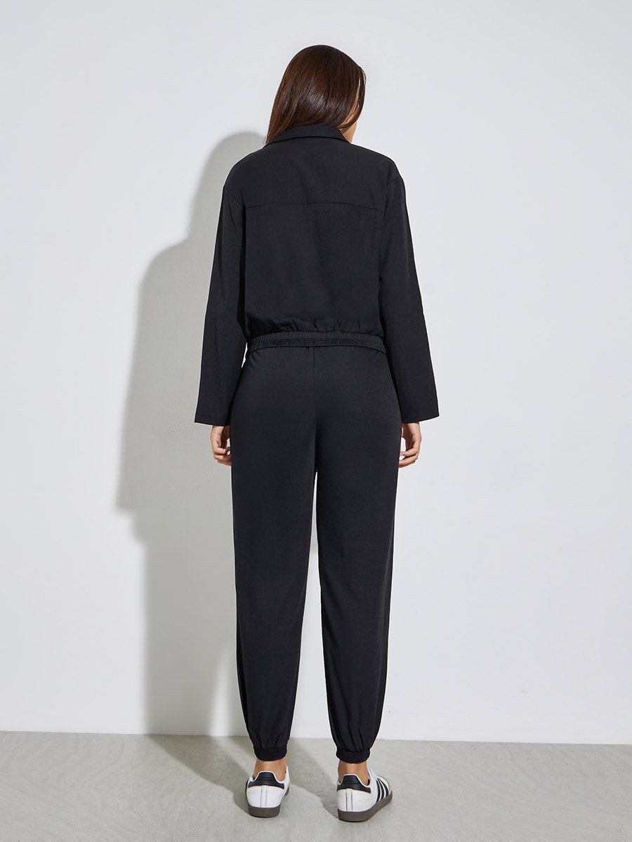 Black Roll-Up Sleeve Shirt and Joggers Set