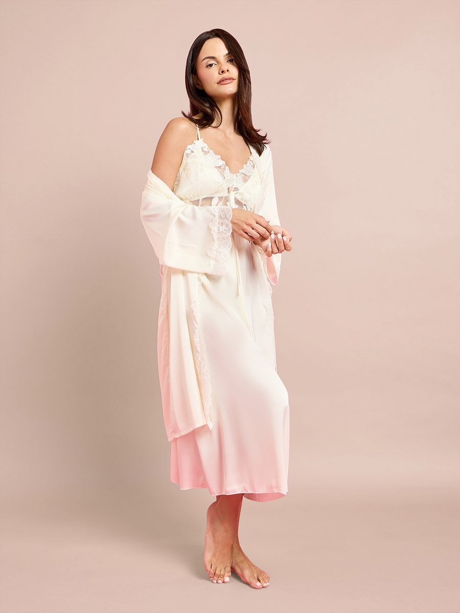 Pack of 2 - Floral Guipure Lace Slip Dress and Robe Set