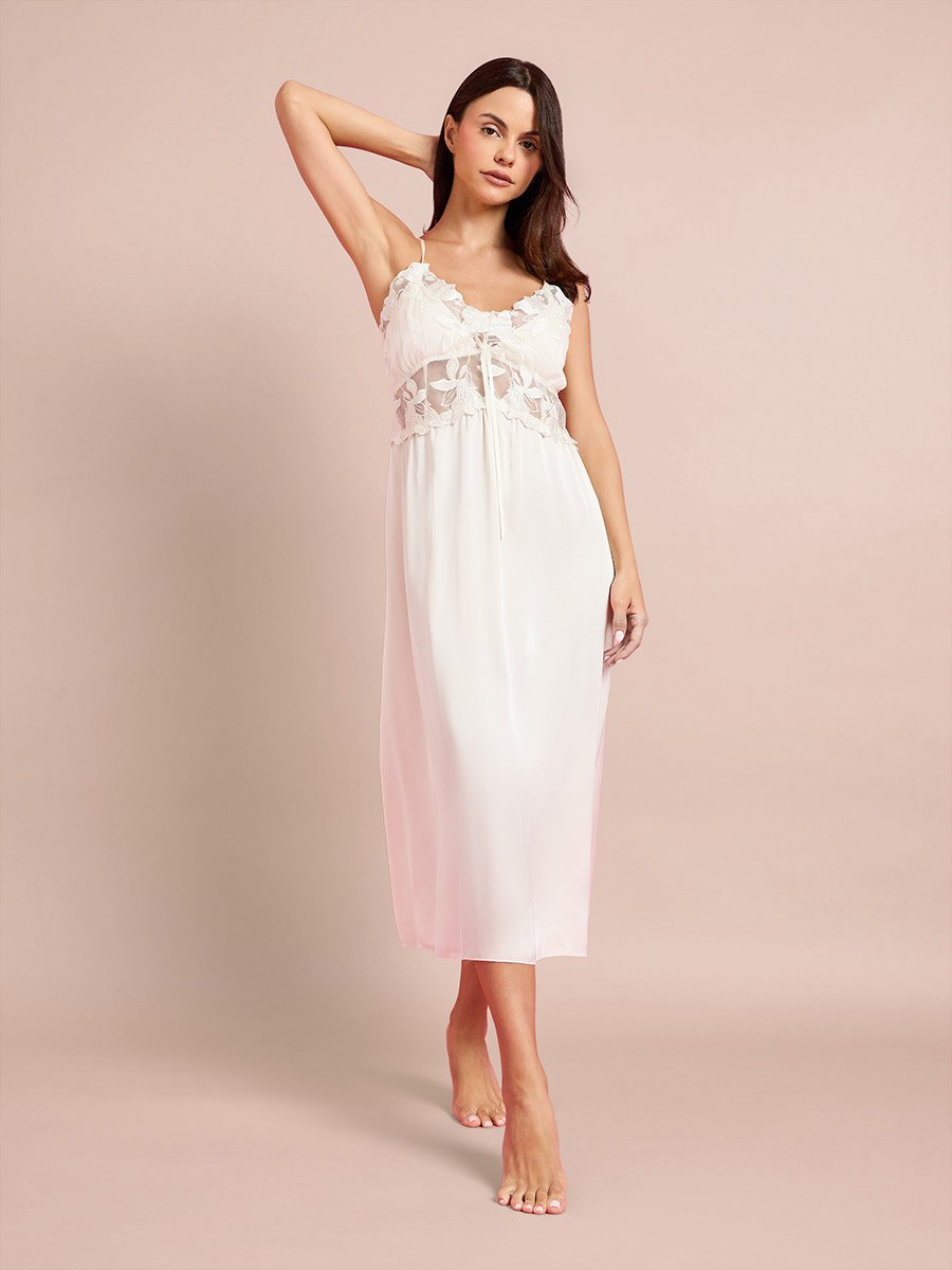 Pack of 2 - Floral Guipure Lace Slip Dress and Robe Set