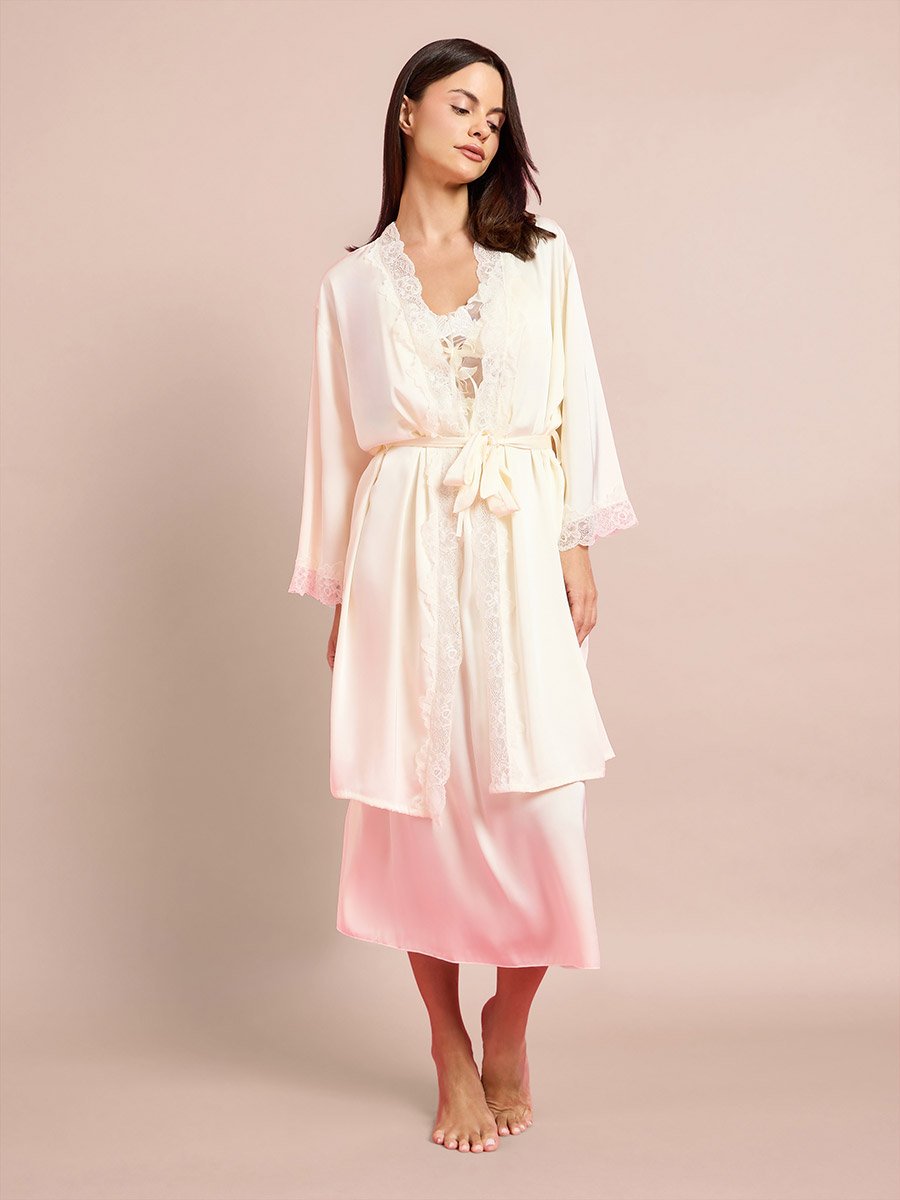 Pack of 2 - Floral Guipure Lace Slip Dress and Robe Set