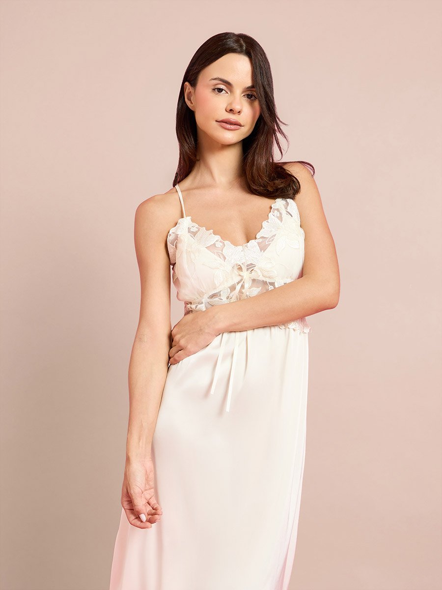 Pack of 2 - Floral Guipure Lace Slip Dress and Robe Set