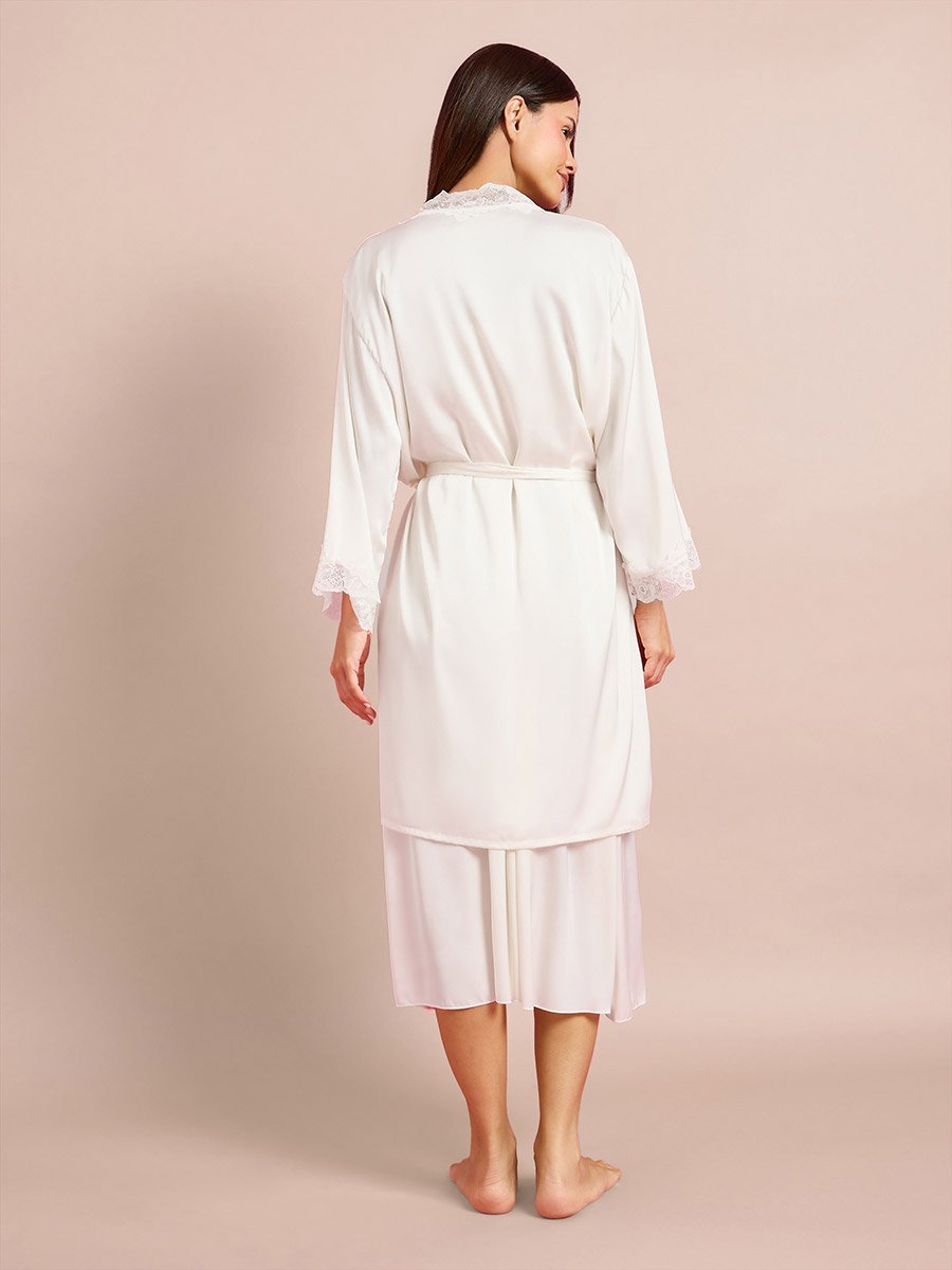 Pack of 2 - Floral Guipure Lace Slip Dress and Robe Set