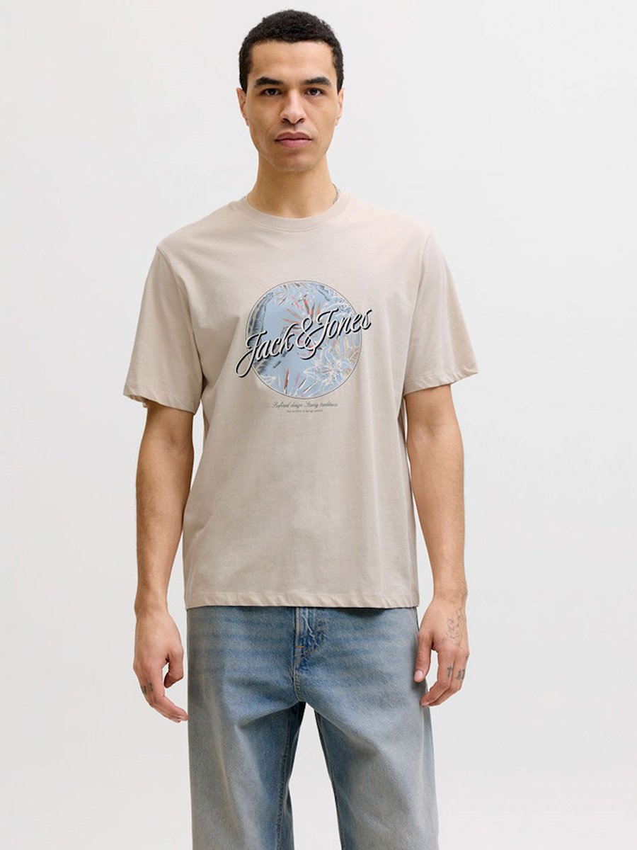 Beige Honolulu Graphic Crew Neck T-Shirt