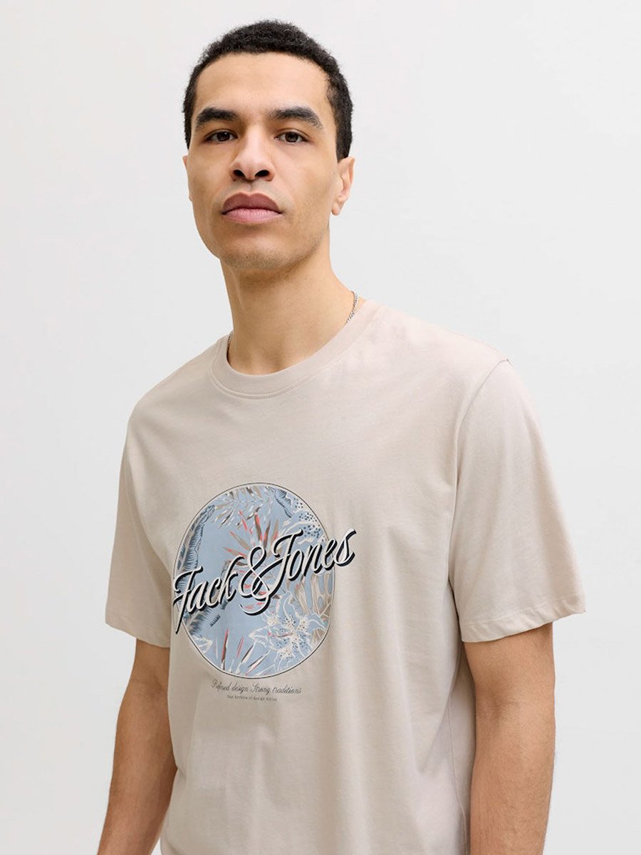 Beige Honolulu Graphic Crew Neck T-Shirt