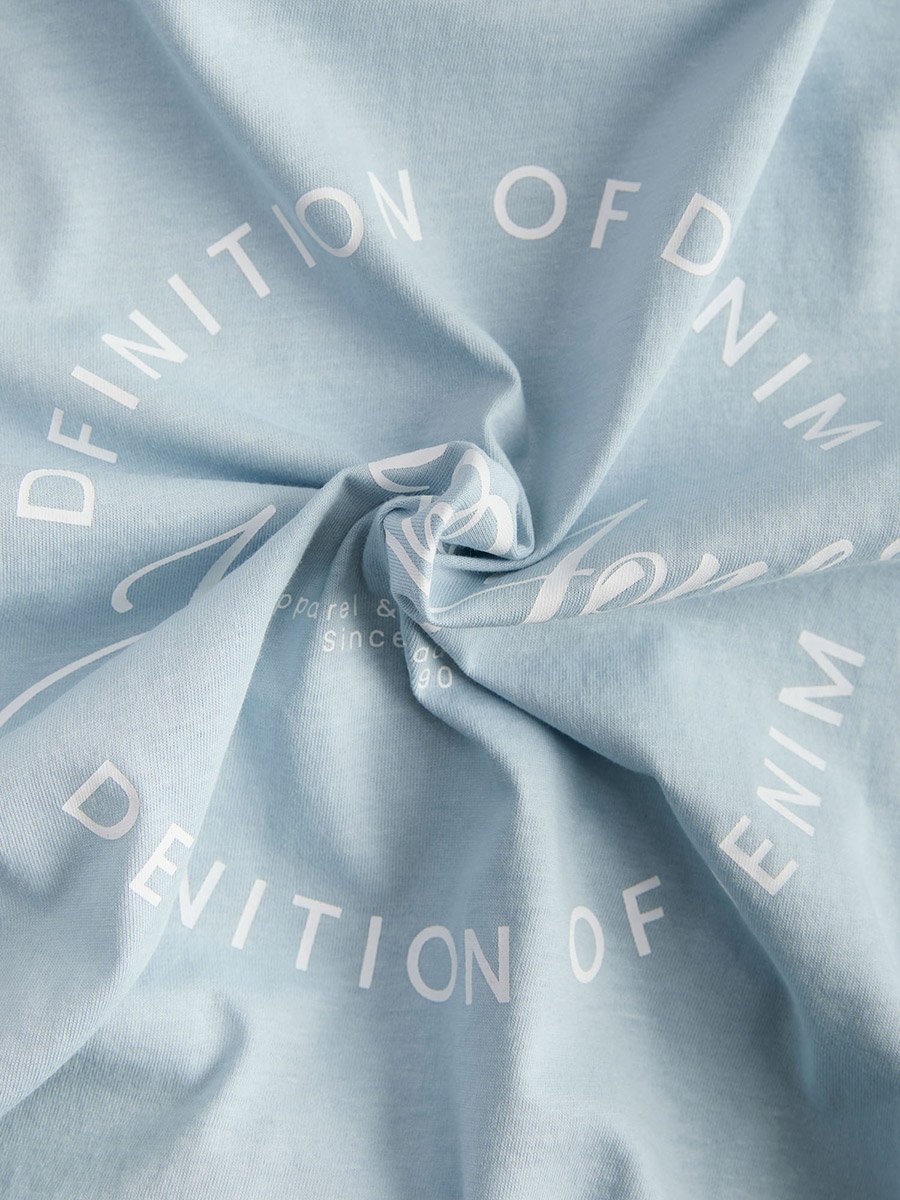 Light Blue Logo Print Cotton T-Shirt