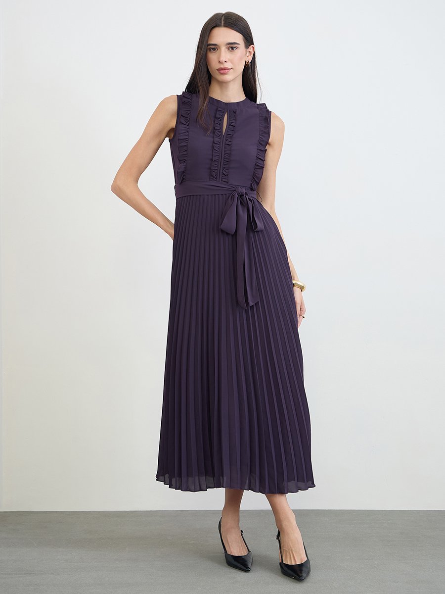 Purple Ruffled Pleated Maxi Dress