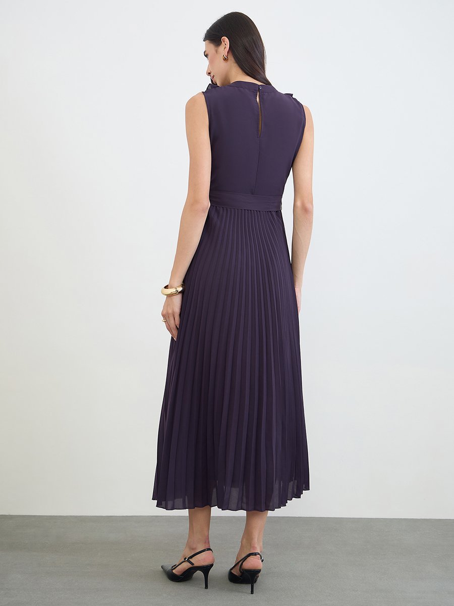 Purple Ruffled Pleated Maxi Dress