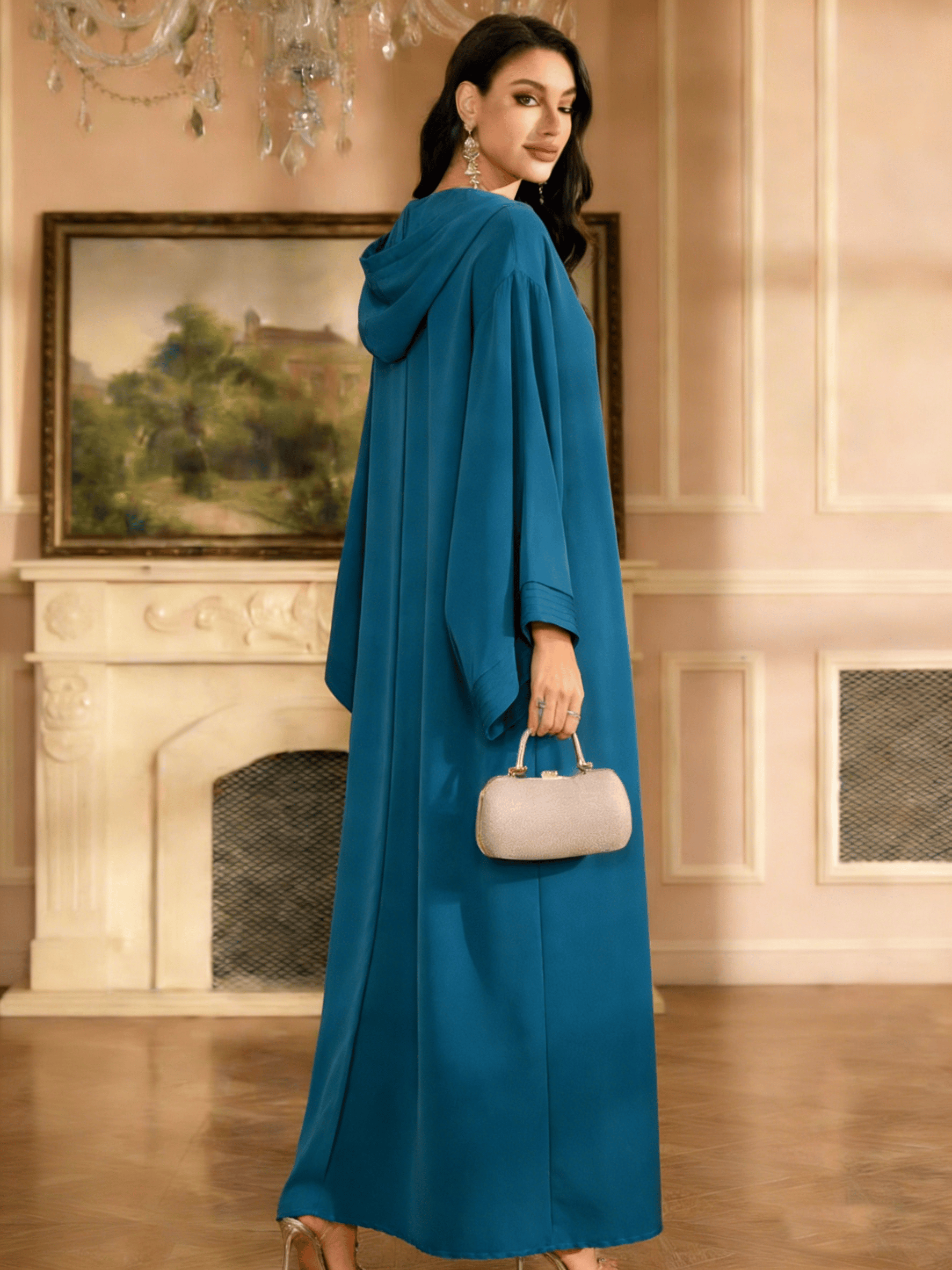 Teal Solid Jalabiya with Hood