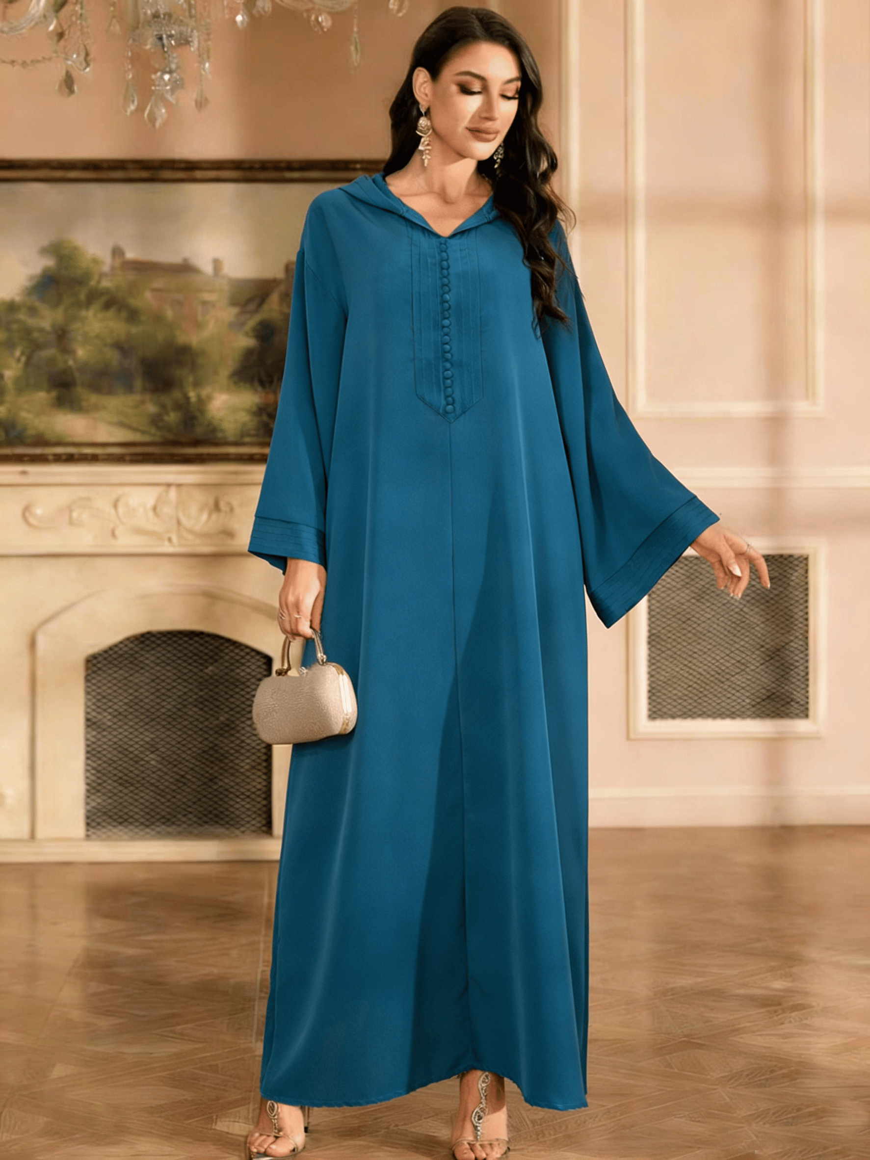 Teal Solid Jalabiya with Hood