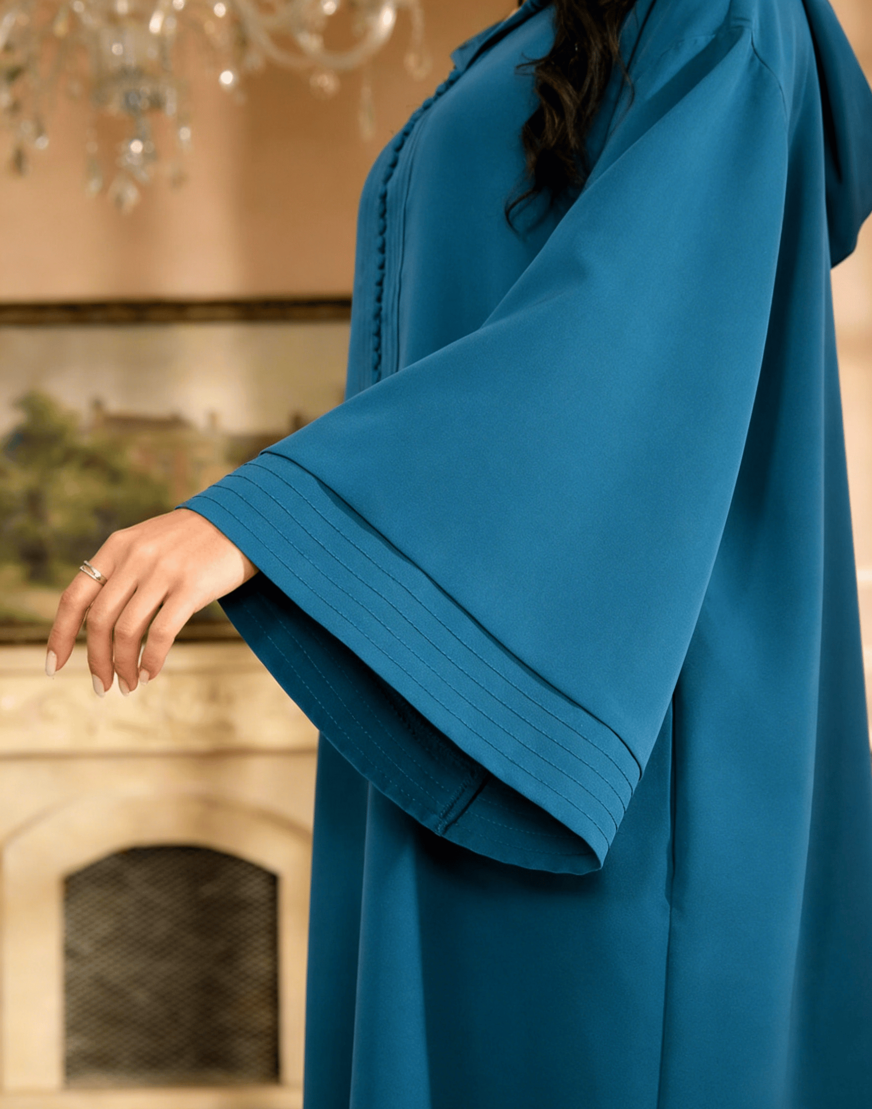 Teal Solid Jalabiya with Hood