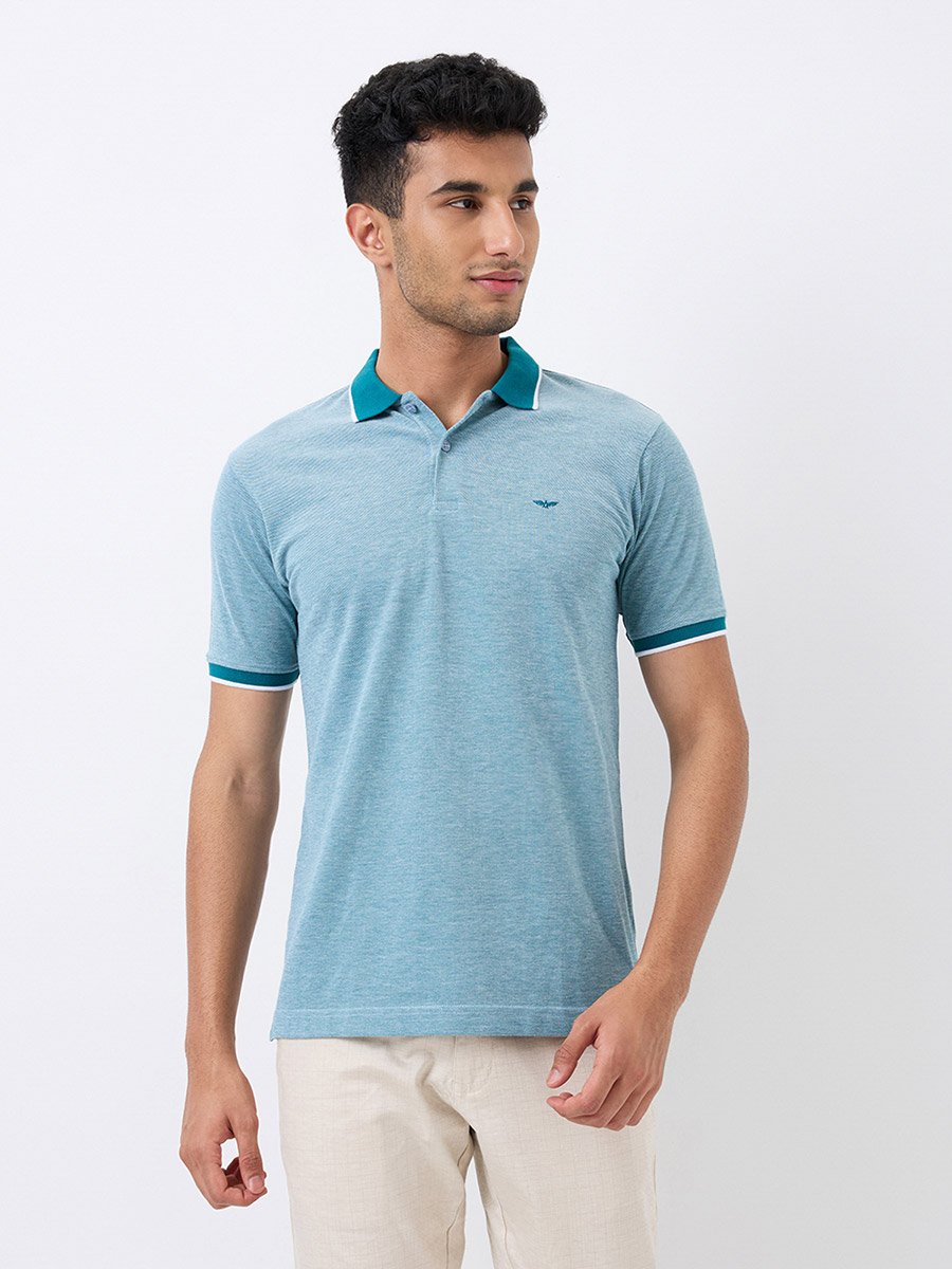 Men Blue Slim Fit Tipped Polo T-Shirt