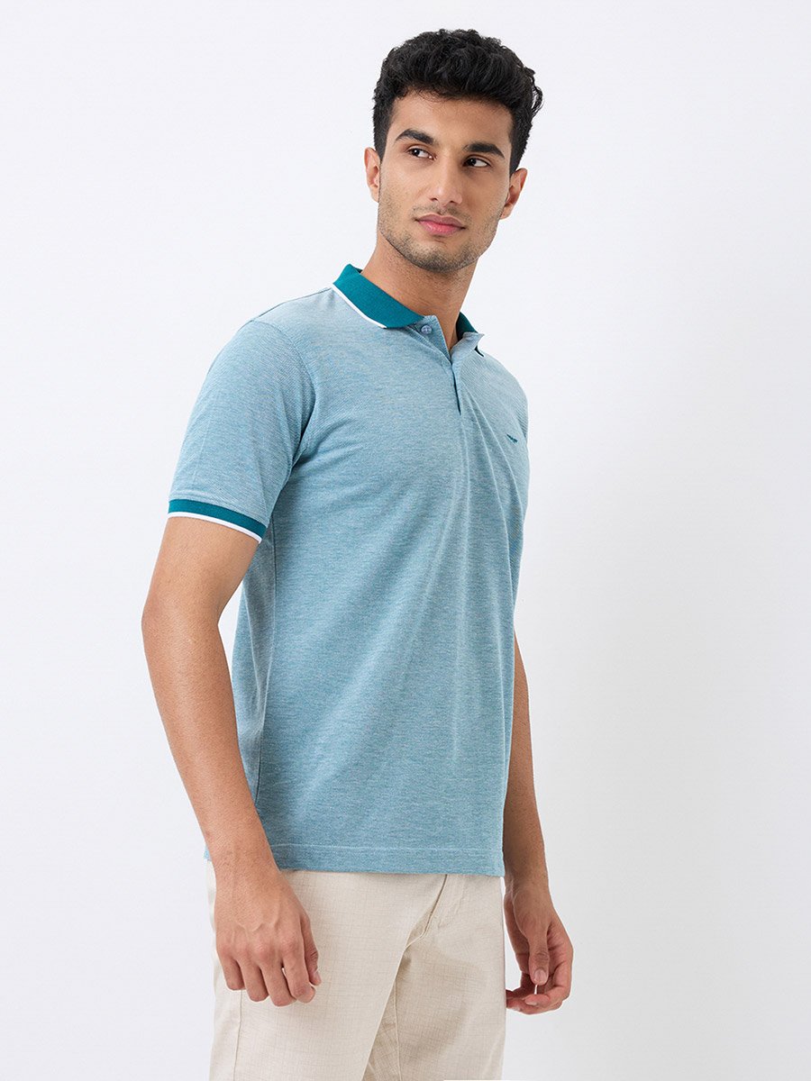 Men Blue Slim Fit Tipped Polo T-Shirt