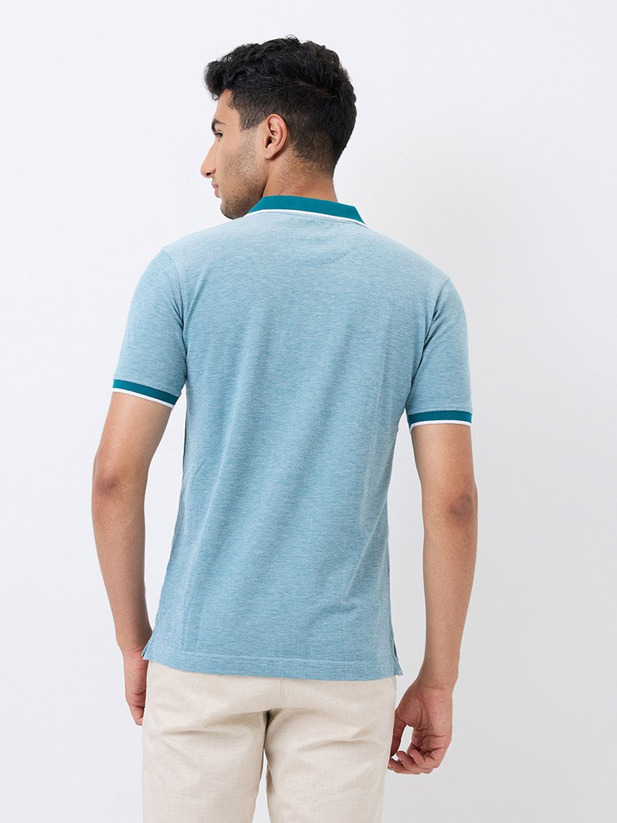 Men Blue Slim Fit Tipped Polo T-Shirt