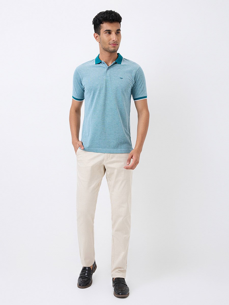 Men Blue Slim Fit Tipped Polo T-Shirt