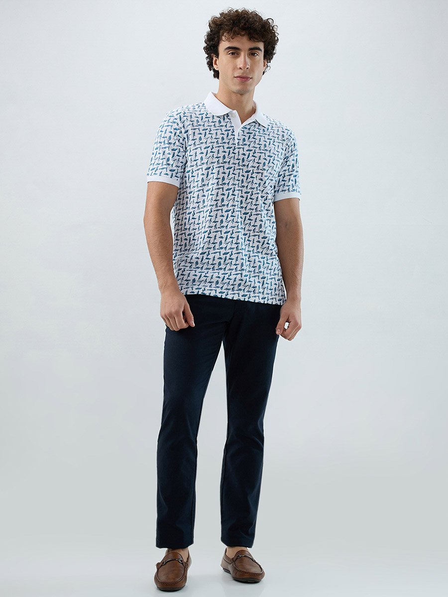 Men White Printed Slim Fit Polo T-Shirt