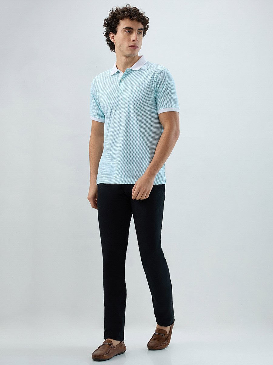 Men Blue Slim Fit Print Polo T-Shirt