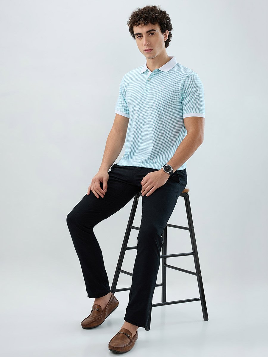 Men Blue Slim Fit Print Polo T-Shirt