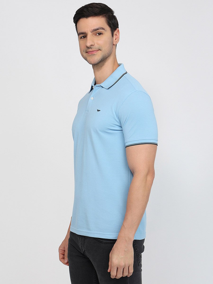 Men Blue Slim Fit Tipped Polo T-Shirt