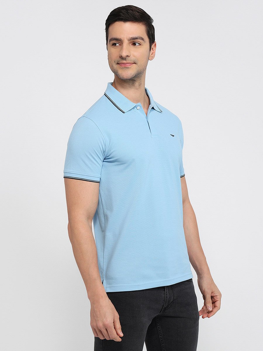 Men Blue Slim Fit Tipped Polo T-Shirt