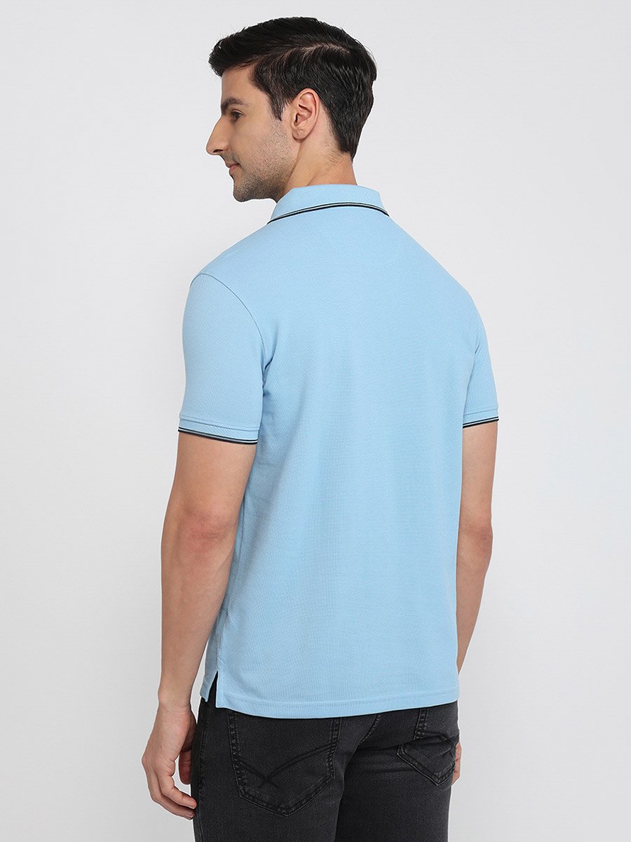Men Blue Slim Fit Tipped Polo T-Shirt
