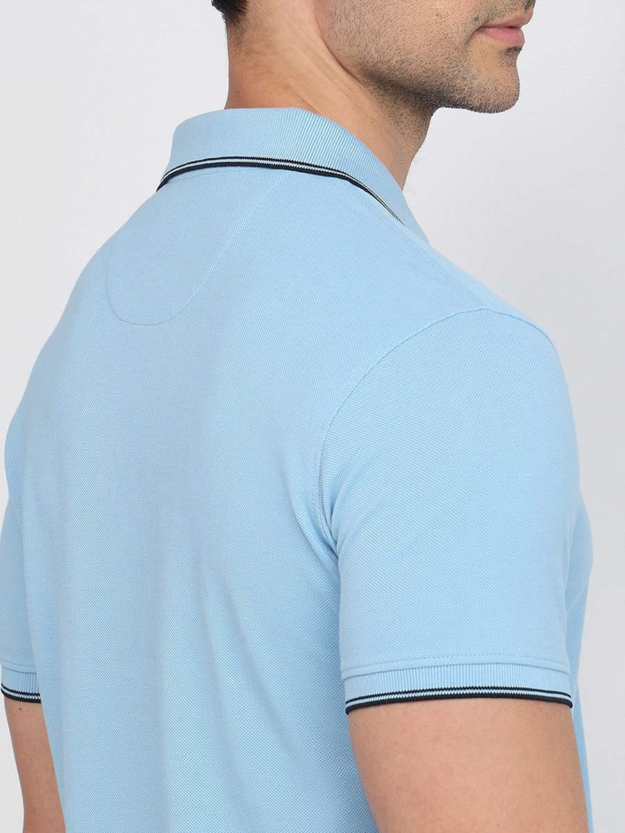 Men Blue Slim Fit Tipped Polo T-Shirt