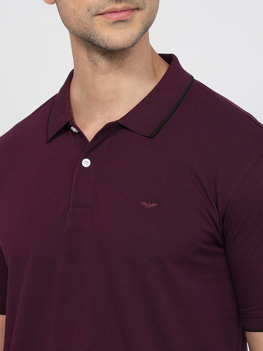 Men Burgundy Slim Fit Tipped Polo T-Shirt