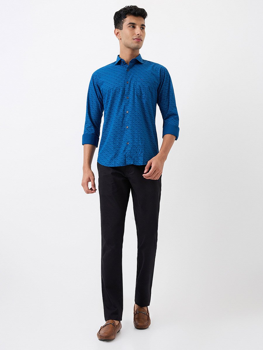 Men Blue Printed Cotton Slim Fit Shirt