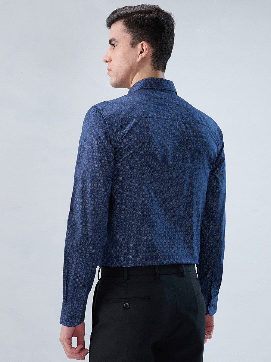 Men Blue Printed Cotton Modern Slim Fit Shirt