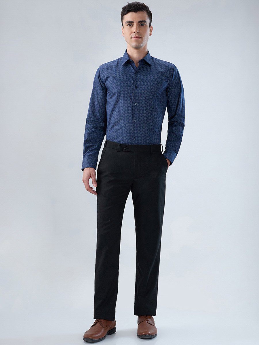 Men Blue Printed Cotton Modern Slim Fit Shirt