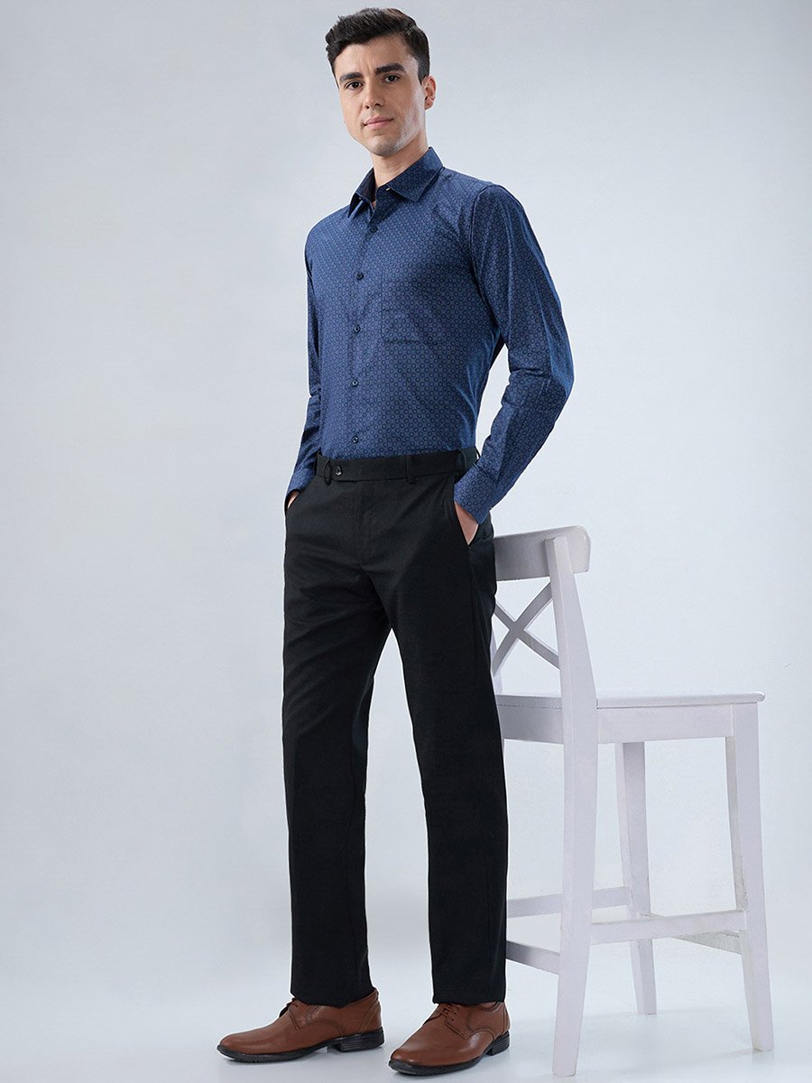 Men Blue Printed Cotton Modern Slim Fit Shirt