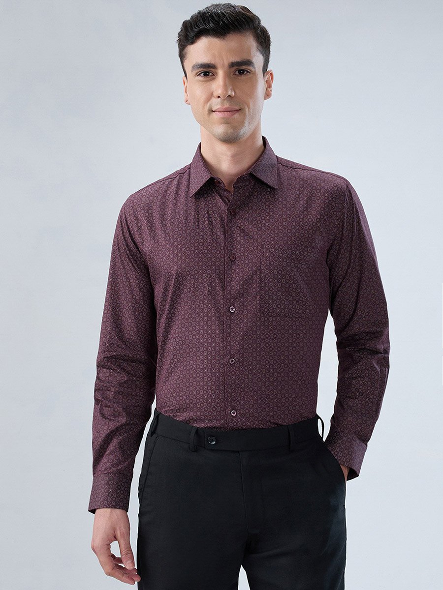 Men Purple Printed Cotton Modern Slim Fit Shirt