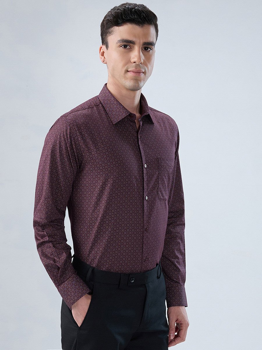 Men Purple Printed Cotton Modern Slim Fit Shirt