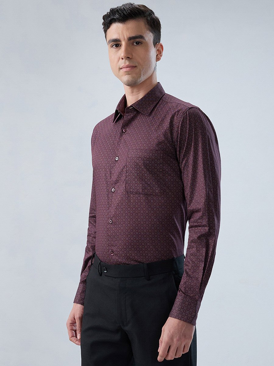Men Purple Printed Cotton Modern Slim Fit Shirt