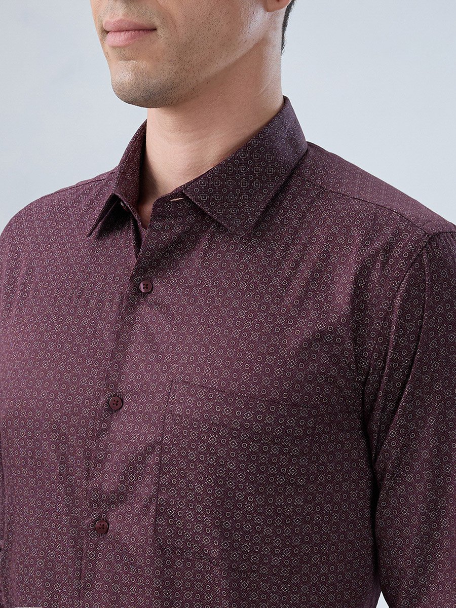 Men Purple Printed Cotton Modern Slim Fit Shirt