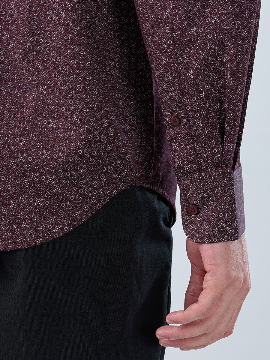 Men Purple Printed Cotton Modern Slim Fit Shirt