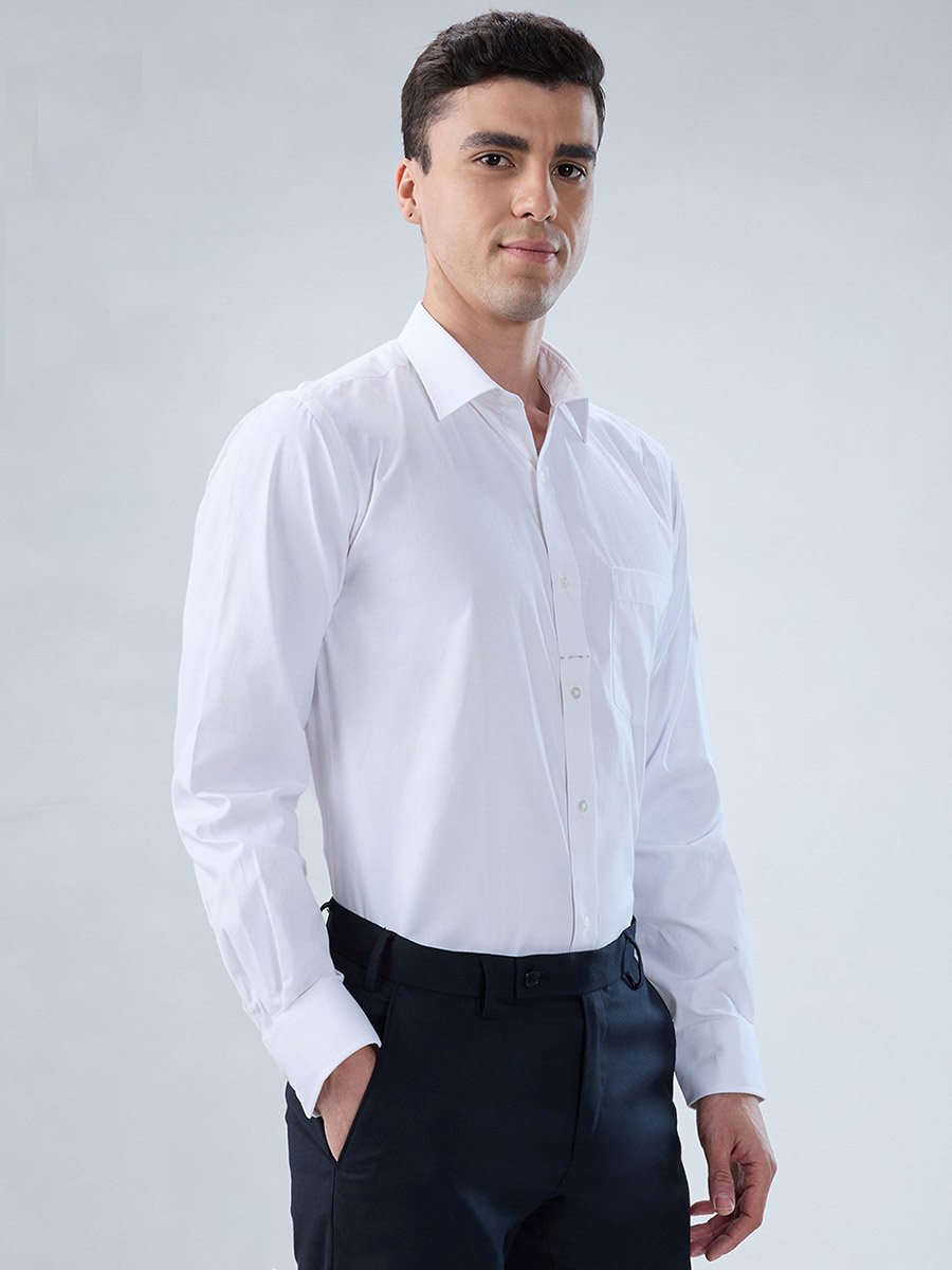 Men White Solid Regular Fit Shirt with Pocket Detail