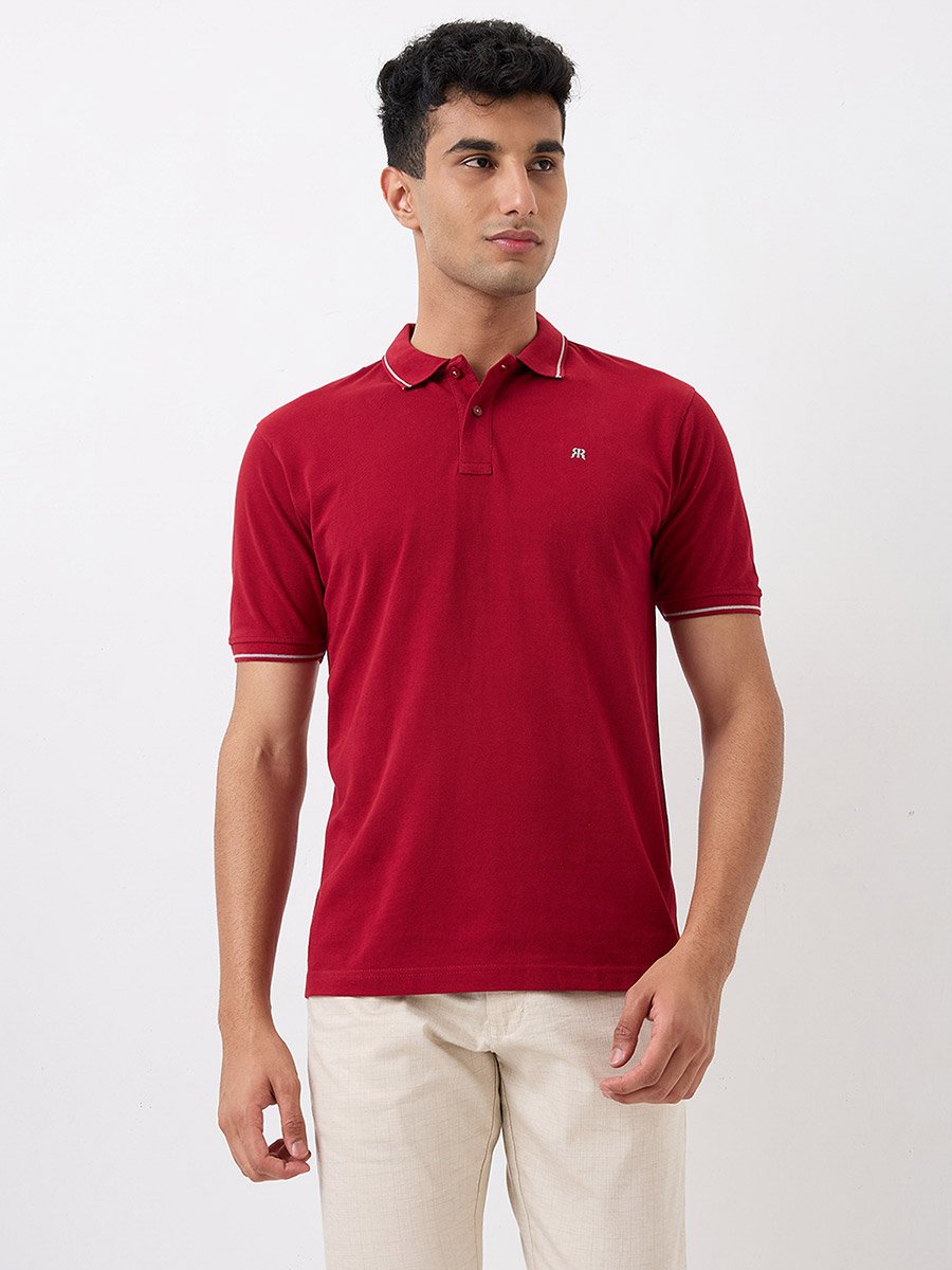 Maroon Solid Cotton Polo