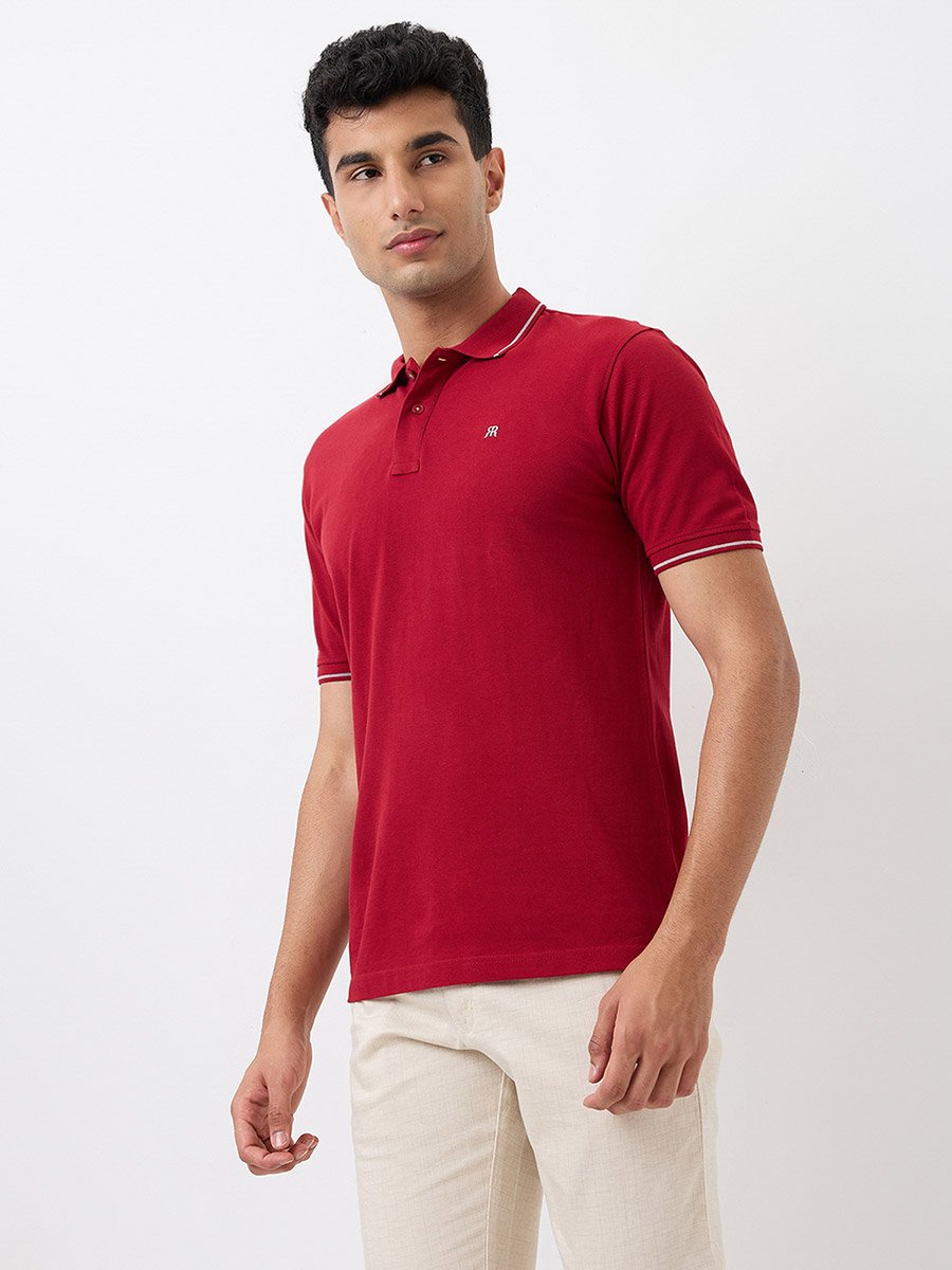 Maroon Solid Cotton Polo